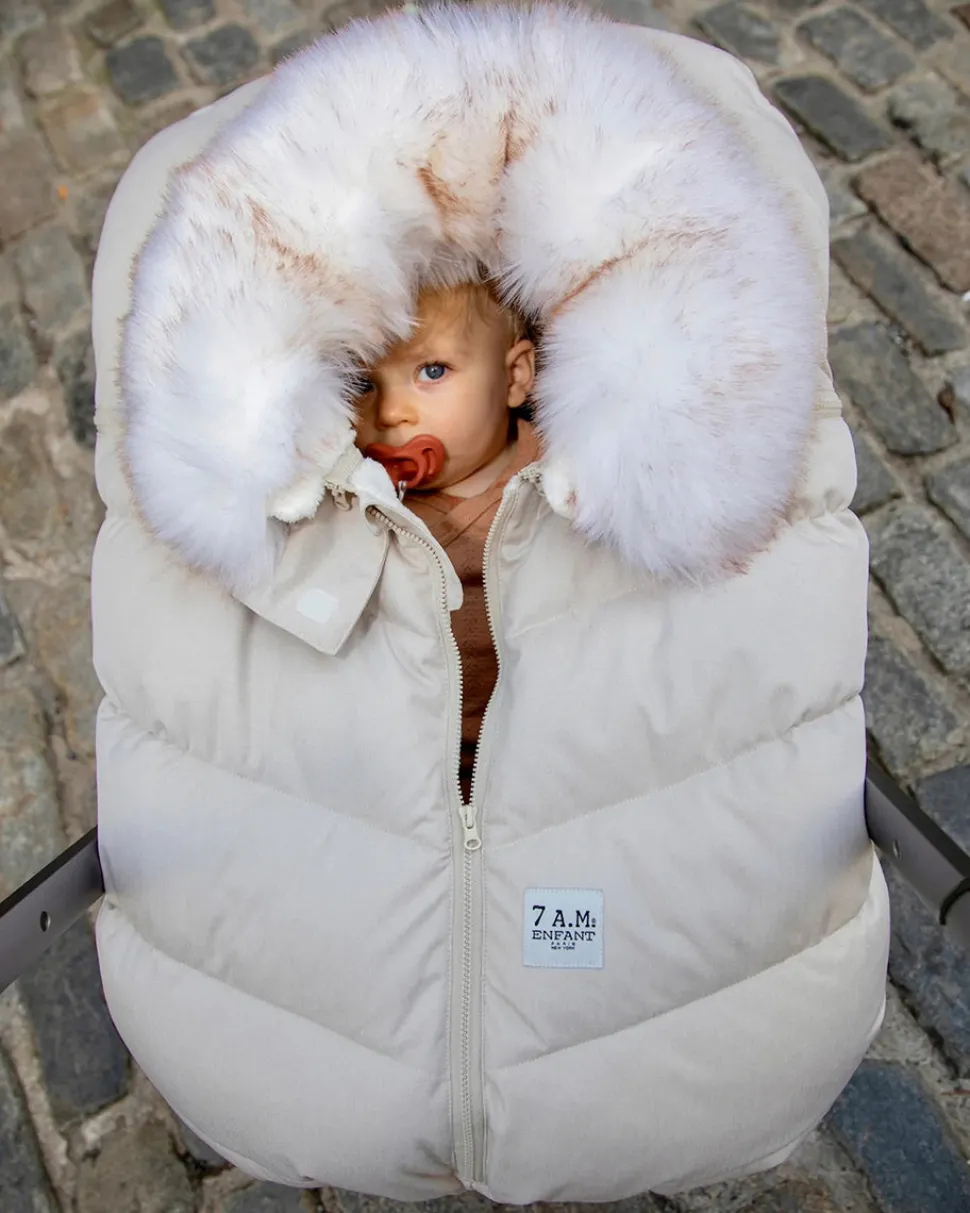 7 A.M. Enfant Car Seat Cocoon Tundra - Heather Beige / White Faux Fur