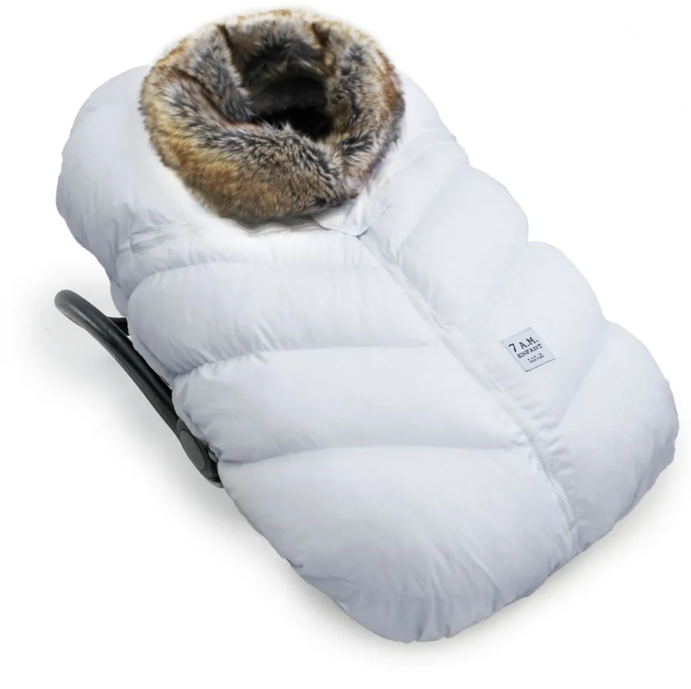 7 A.M. Enfant Cocoon Car Seat Cover - White Faux Fur