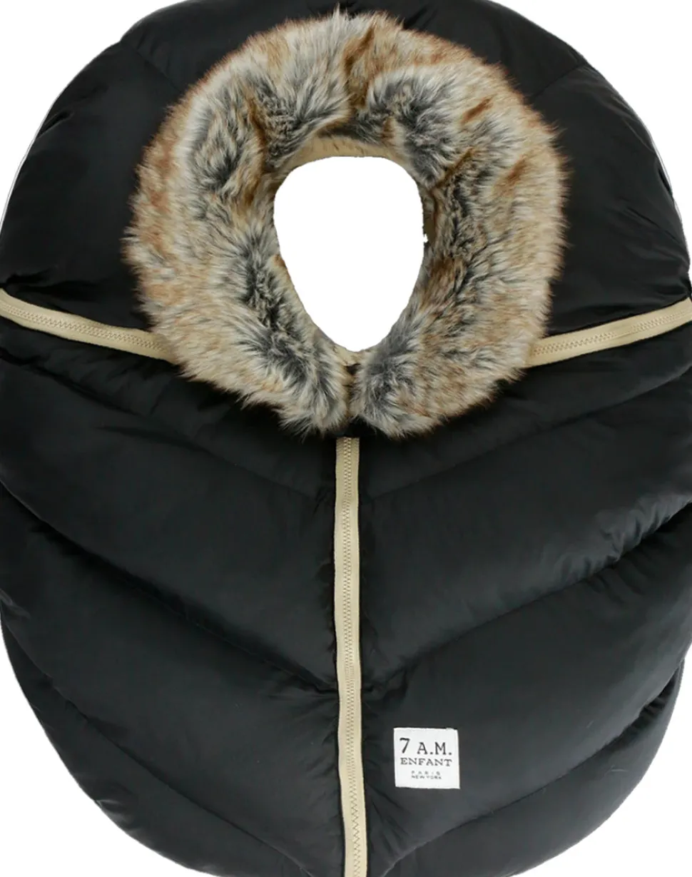 7 A.M. Enfant Cocoon Car Seat Cover - Black Faux Fur