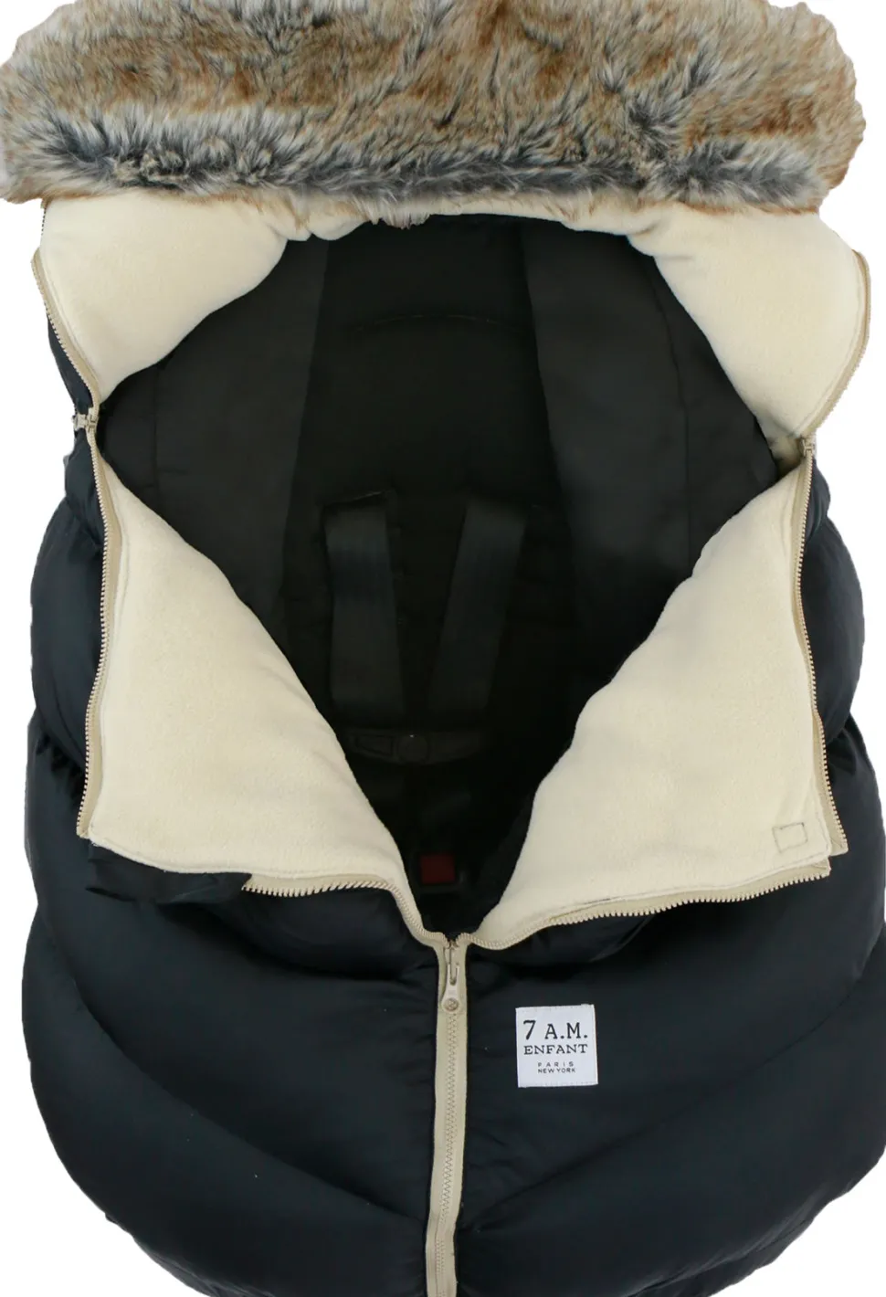 7 A.M. Enfant Cocoon Car Seat Cover - Black Faux Fur