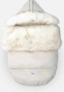 7 A.M. Enfant Plushpod Footmuff - Tundra Heather Beige / White Faux Fur (0-18m)