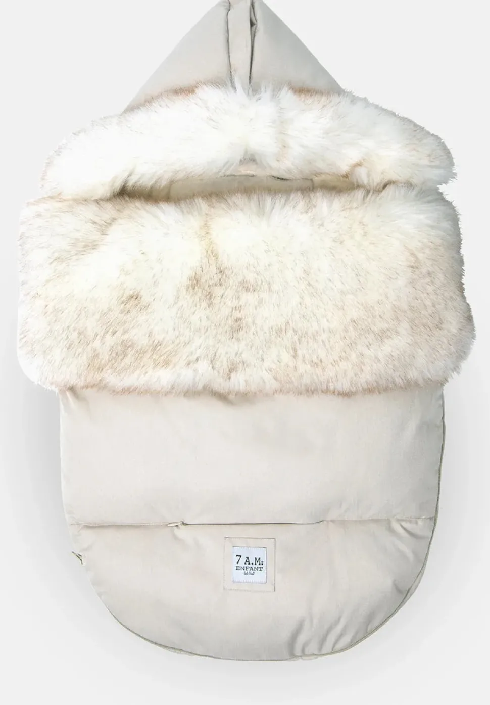 7 A.M. Enfant Plushpod Footmuff - Tundra Heather Beige / White Faux Fur (0-18m)