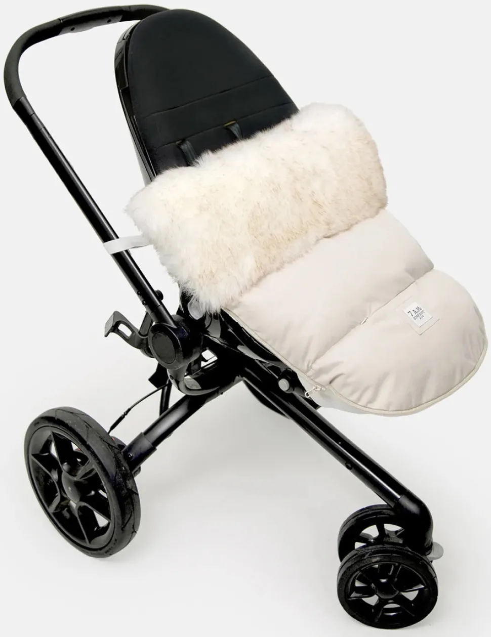 7 A.M. Enfant Plushpod Footmuff - Tundra Heather Beige / White Faux Fur (0-18m)