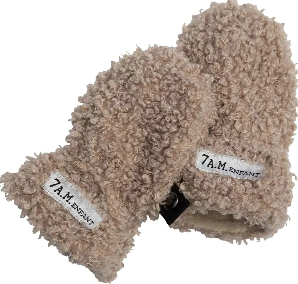 7 A.M. Enfant The Cub Mitten & Hat Set - Teddy - Oatmeal Teddy (6-12m)
