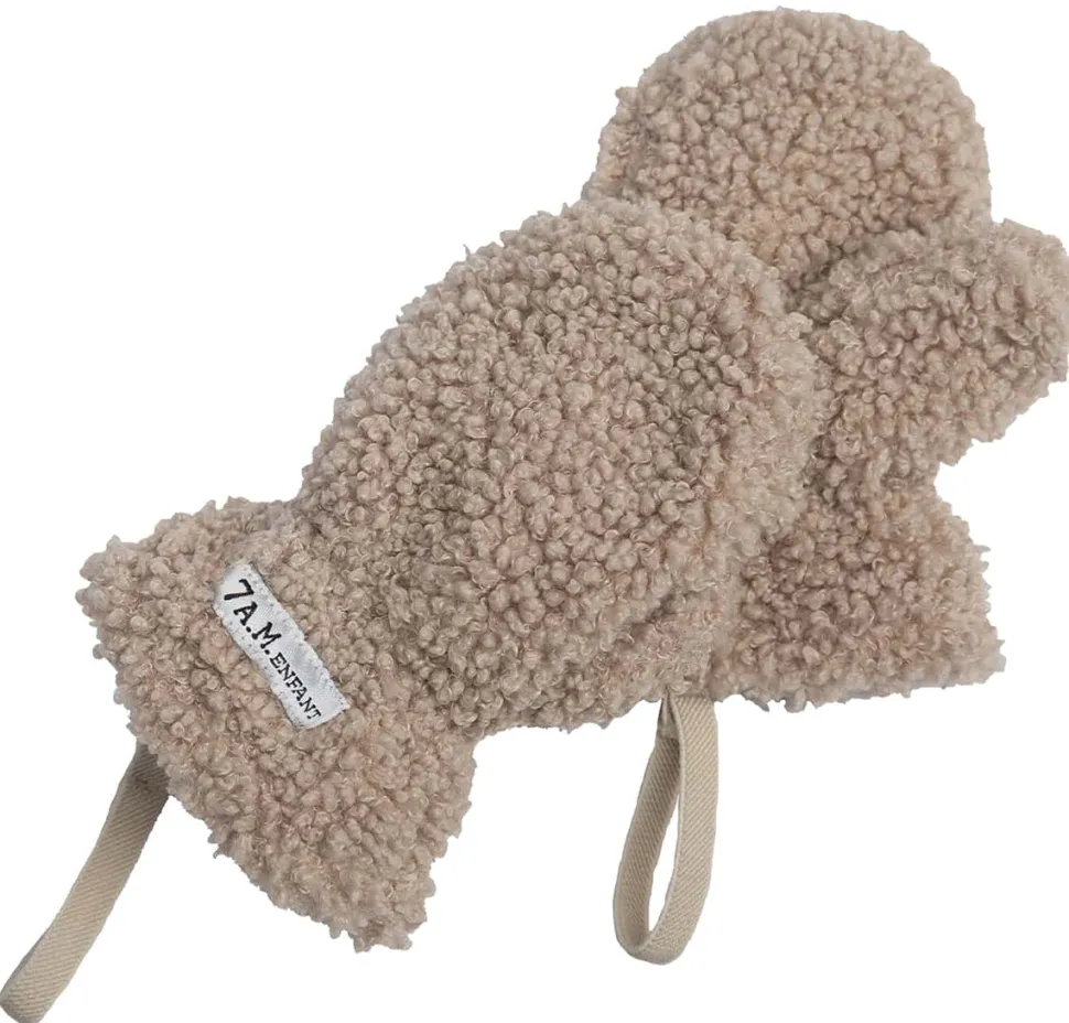 7 A.M. Enfant The Cub Mitten & Hat Set - Teddy - Oatmeal Teddy (12-24m)