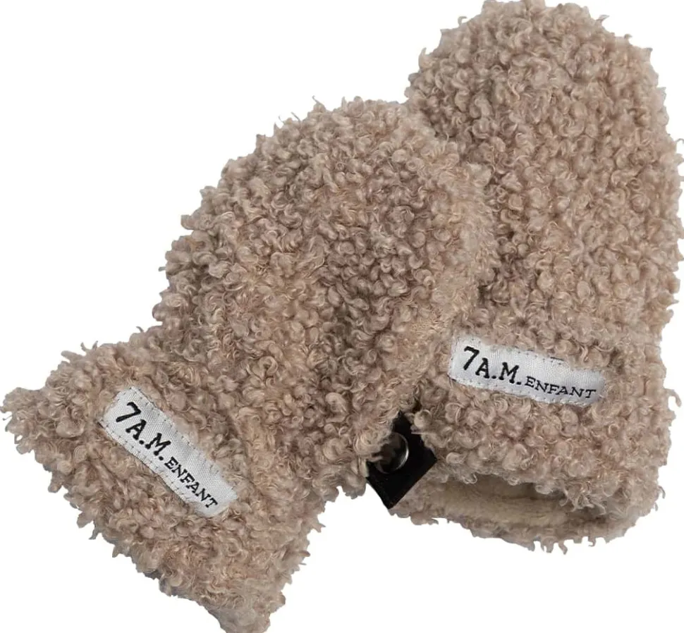 7 A.M. Enfant The Cub Mitten & Hat Set - Teddy - Oatmeal Teddy (12-24m)