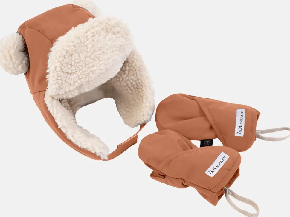 7 A.M. Enfant The Cub Mitten & Hat Set - Benji - Spice (6-12M)