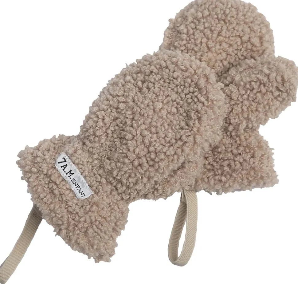 7 A.M. Enfant The Cub Mitten & Hat Set - Teddy - Oatmeal Teddy (0-6m)