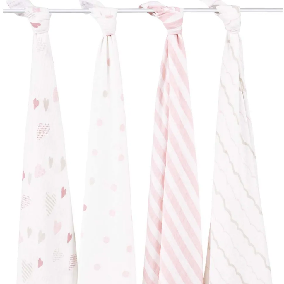 Aden + Anais Classic Swaddle Wraps, 4 Pack - Heart Breaker