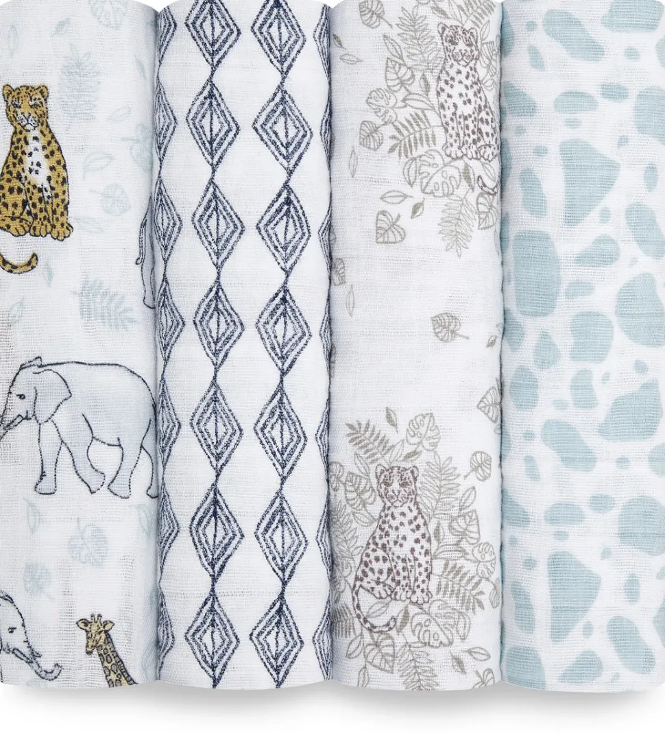 Aden + Anais Classic Swaddle Wraps, 4 Pack - Jungle