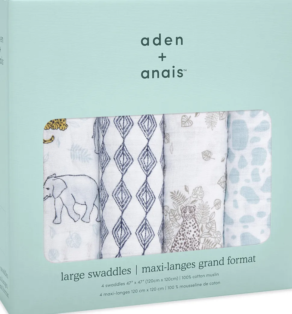 Aden + Anais Classic Swaddle Wraps, 4 Pack - Jungle