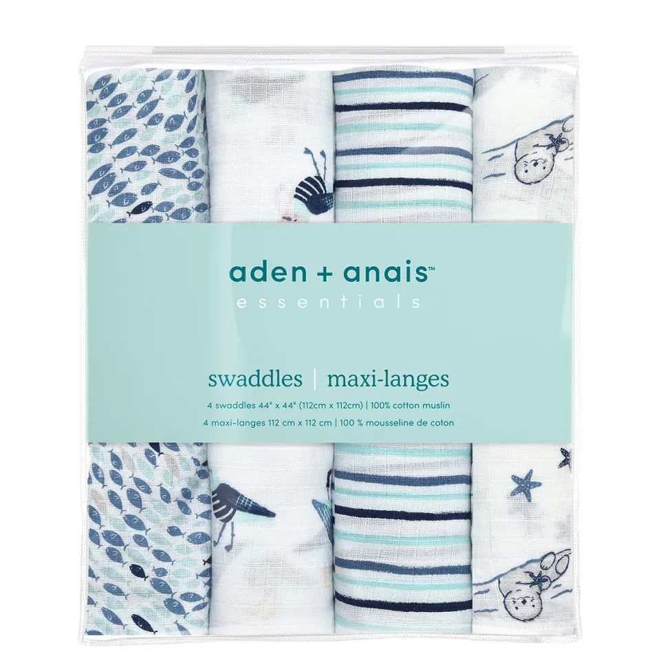 Aden + Anais Essentials Swaddle Wraps, 4 pack - Seashore