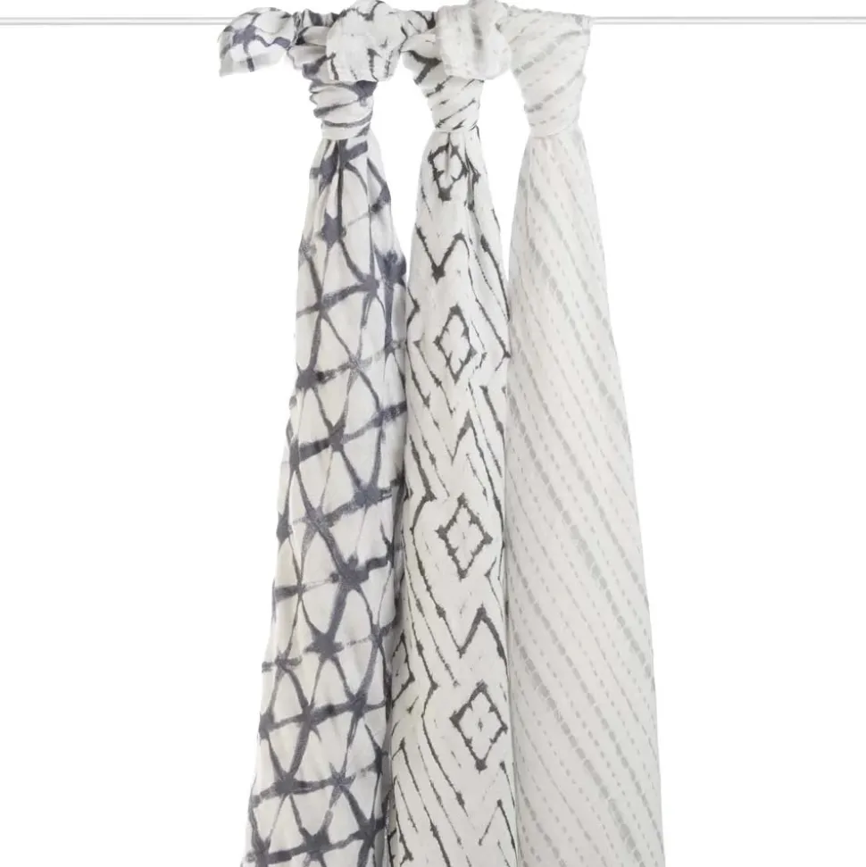 Aden + Anais Silky Soft Swaddles, 3 Pack - Pebble Shibori