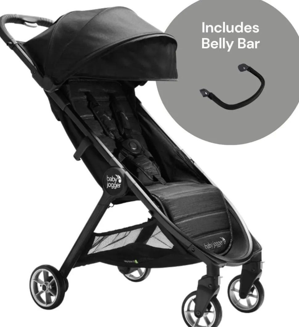 Baby Jogger City Tour 2 Ultra-Compact Travel Stroller + Belly Bar Bundle - Jet
