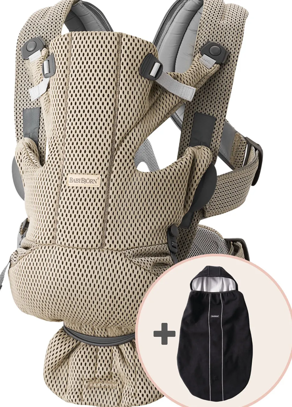 BabyBjorn Baby Carrier Free, 3D Mesh + Cover Bundle - Gray Beige / Black