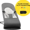 BabyBjorn Bouncer + Flying Friends Toy Bar + Transport Bag Bundle - Balance Soft, Cotton / Jersey Dark Grey / Grey
