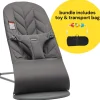 BabyBjorn Bouncer + Flying Friends Toy Bar + Transport Bag Bundle - Bliss, Petal Quilt Cotton Anthracite