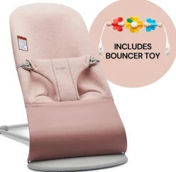 BabyBjorn Bouncer + Toy Bundle - Bliss (3D Jersey) Light Gray / Light Pink / Flying Friends