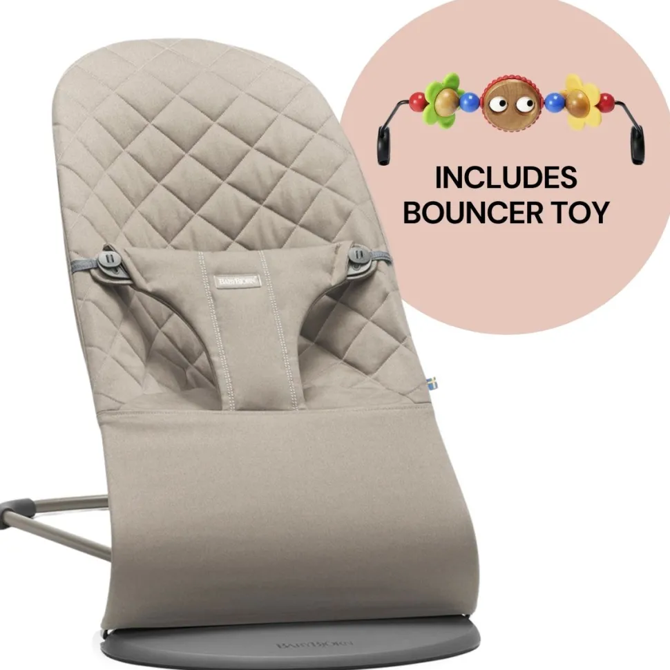 BabyBjorn Bouncer + Toy Bundle - Bliss (Cotton) Sand Gray