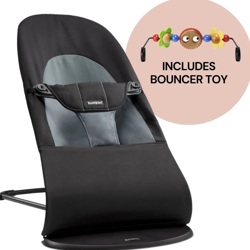 BabyBjorn Bouncer + Toy Bundle - Balance Soft (Cotton) Black / Dark Gray