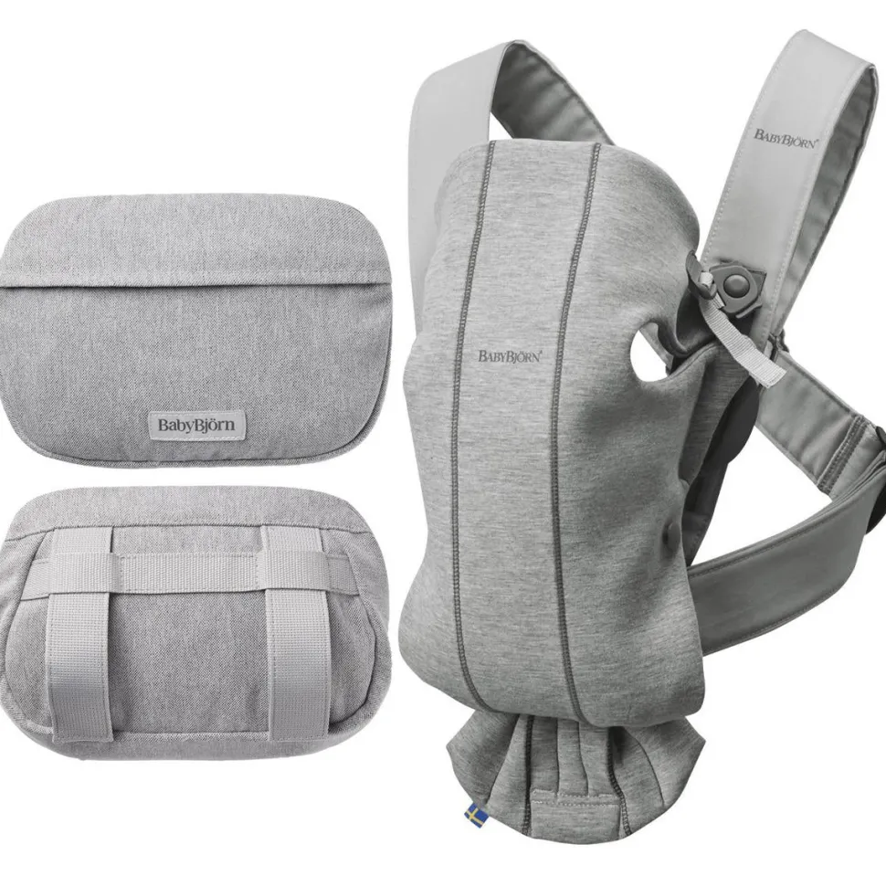 BabyBjörn Baby Carrier Mini + Pocket Pouch Bundle - 3D Jersey, Light Gray / Light Gray