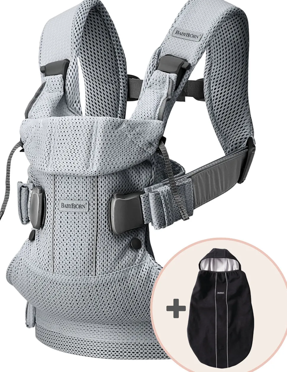 BabyBjörn Baby Carrier One Air, 3D Mesh + Cover Bundle - Silver / Black