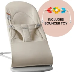 BabyBjörn Bouncer + Toy Bundle - Balance Soft (Tri-Fabric) Light Beige / Flying Friends