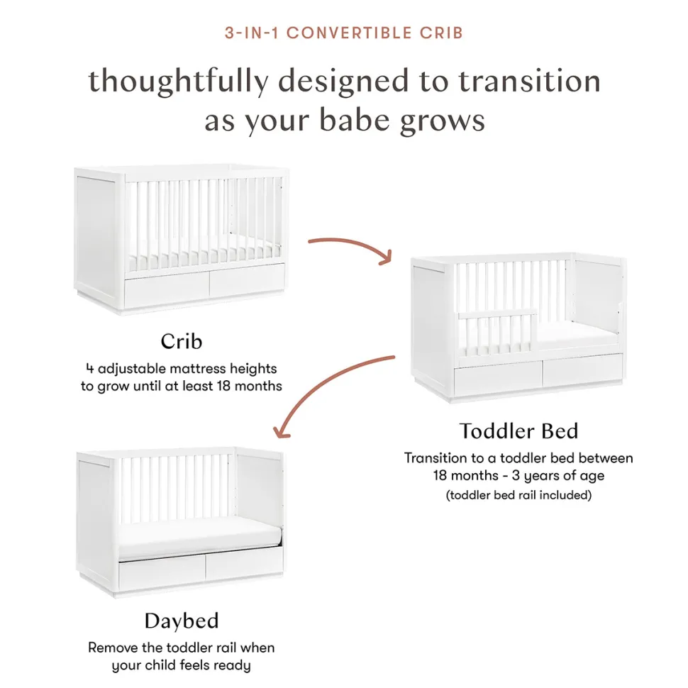 Babyletto Bento 3-in-1 Convertible Storage Crib w/ Toddler Bed Conversion Kit - White