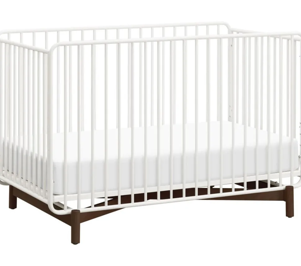 Babyletto Bixby Metal Crib with Toddler Bed Conversion Kit - Warm White / Walnut Stain