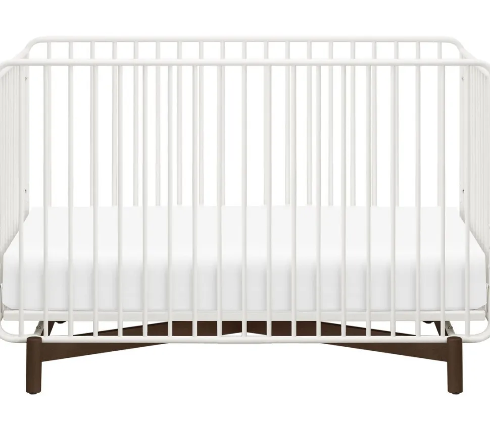 Babyletto Bixby Metal Crib with Toddler Bed Conversion Kit - Warm White / Walnut Stain
