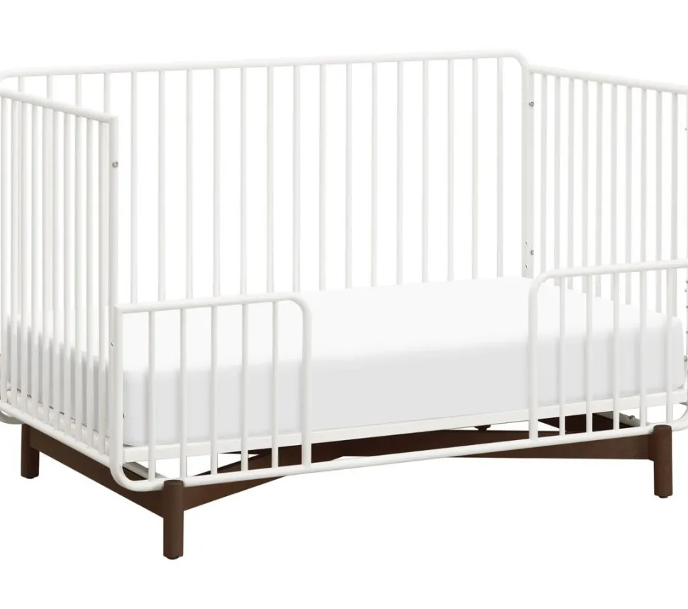 Babyletto Bixby Metal Crib with Toddler Bed Conversion Kit - Warm White / Walnut Stain