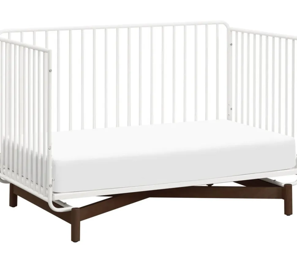 Babyletto Bixby Metal Crib with Toddler Bed Conversion Kit - Warm White / Walnut Stain