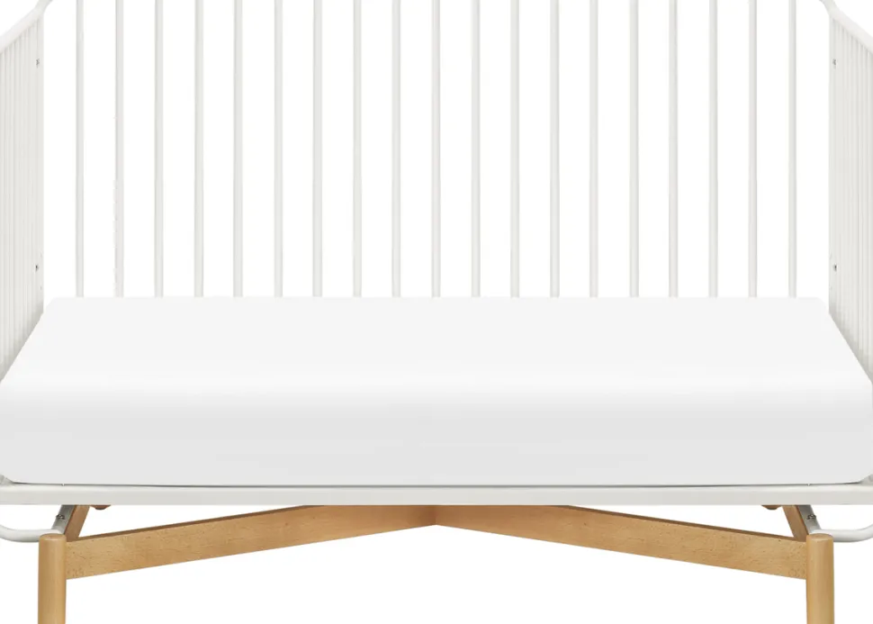 Babyletto Bixby Metal Crib with Toddler Bed Conversion Kit - Warm White / Natural Beech