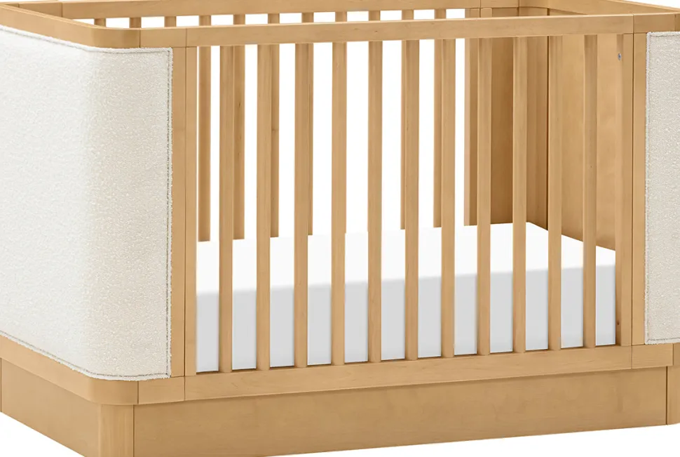Babyletto Bondi Boucle 4-in-1 Convertible Crib w/ Toddler Bed Conversion Kit - Honey / Ivory Boucle