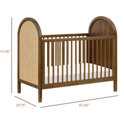 Babyletto Bondi Cane 3-in-1 Convertible Crib w/ Toddler Bed Conversion Kit - Natural Walnut / Natural Cane
