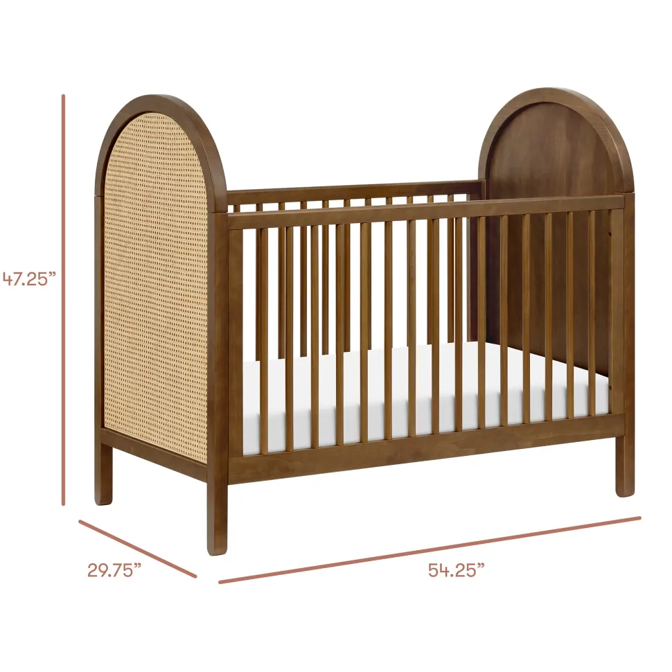 Babyletto Bondi Cane 3-in-1 Convertible Crib w/ Toddler Bed Conversion Kit - Natural Walnut / Natural Cane