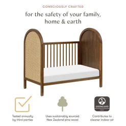 Babyletto Bondi Cane 3-in-1 Convertible Crib w/ Toddler Bed Conversion Kit - Natural Walnut / Natural Cane