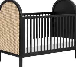 Babyletto Bondi Cane 3-in-1 Convertible Crib w/ Toddler Bed Conversion Kit - Black / Natural Cane