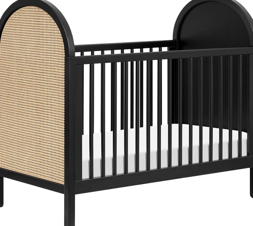 Babyletto Bondi Cane 3-in-1 Convertible Crib w/ Toddler Bed Conversion Kit - Black / Natural Cane