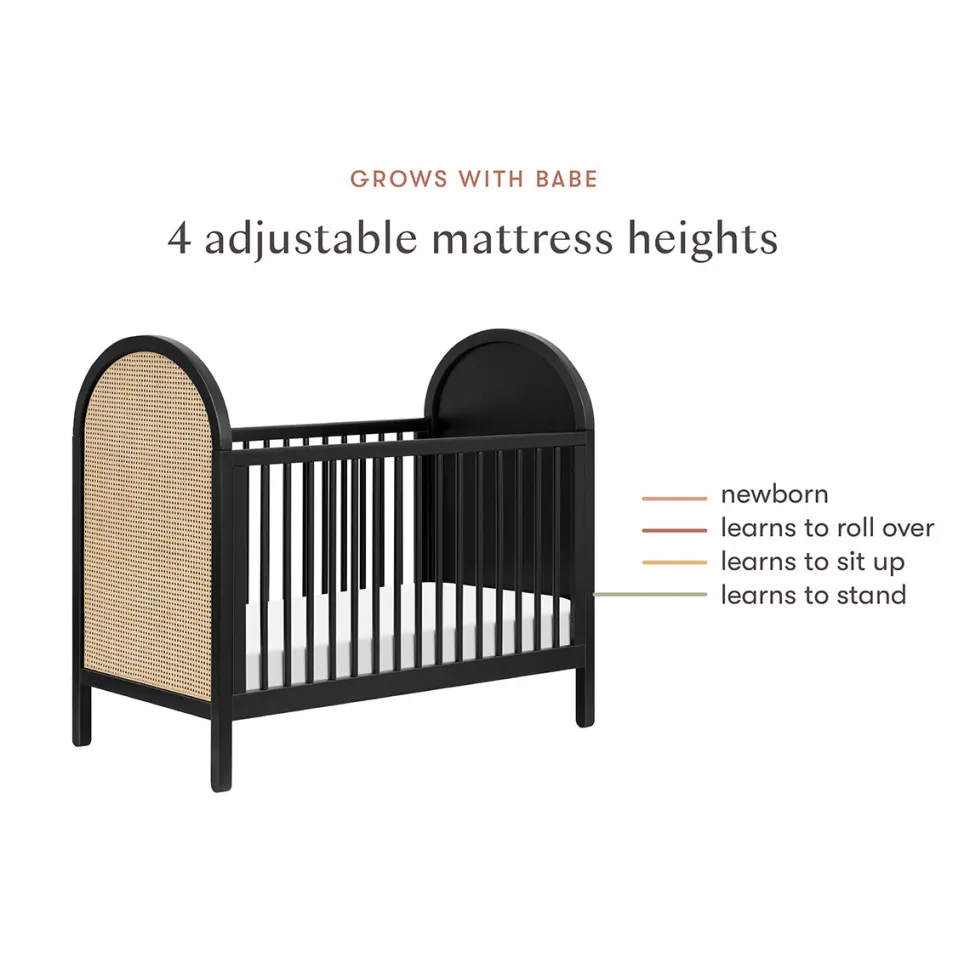 Babyletto Bondi Cane 3-in-1 Convertible Crib w/ Toddler Bed Conversion Kit - Black / Natural Cane