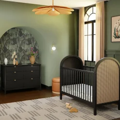 Babyletto Bondi Cane 3-in-1 Convertible Crib w/ Toddler Bed Conversion Kit - Black / Natural Cane