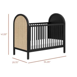 Babyletto Bondi Cane 3-in-1 Convertible Crib w/ Toddler Bed Conversion Kit - Black / Natural Cane