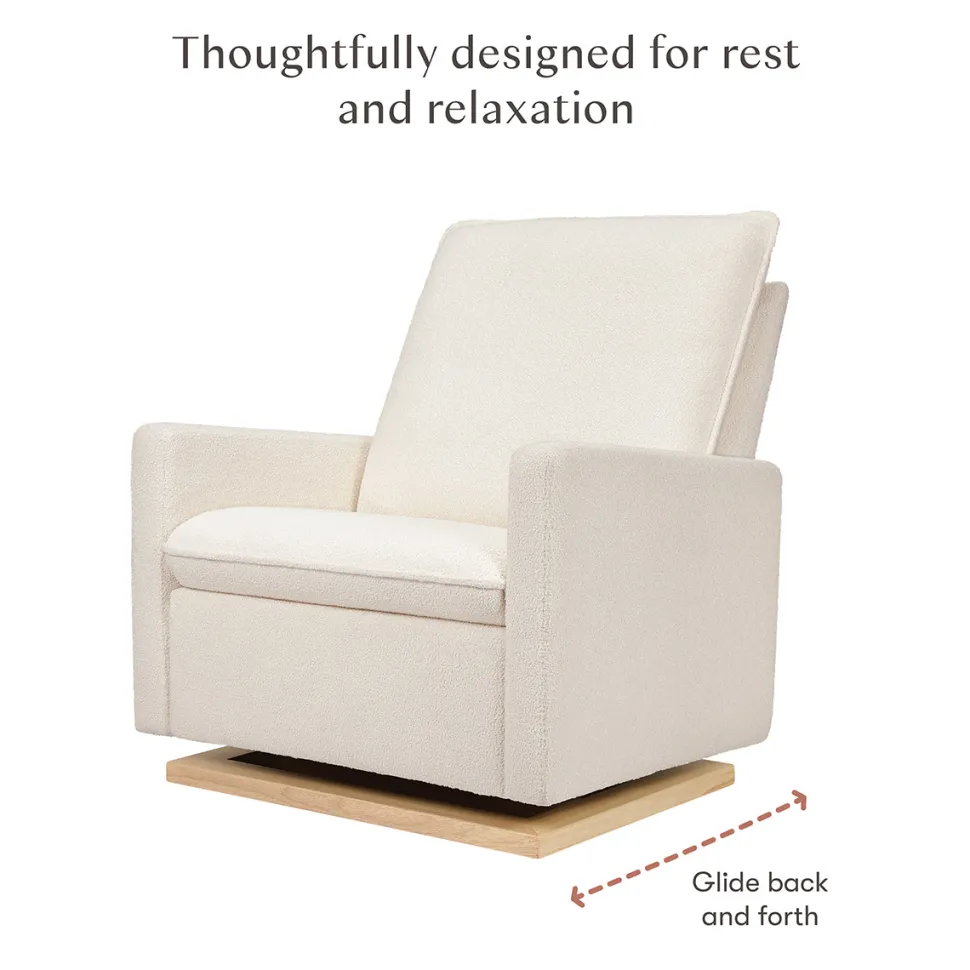 Babyletto Cali Pillowback Chair and a Half Glider - Chantilly Sherpa w/ Light Wood Base