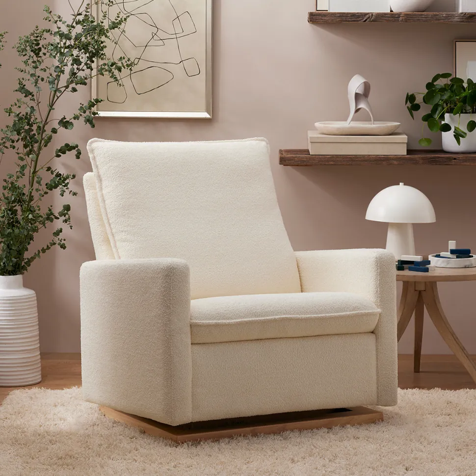 Babyletto Cali Pillowback Chair and a Half Glider - Chantilly Sherpa w/ Light Wood Base