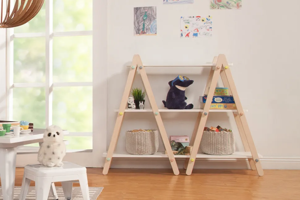 BabyLetto Dottie Bookcase In White and Washed Natural Finish