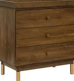 Babyletto Gelato 3-Drawer Changer Dresser + Removable Changing Tray - Natural Walnut & Gold Feet
