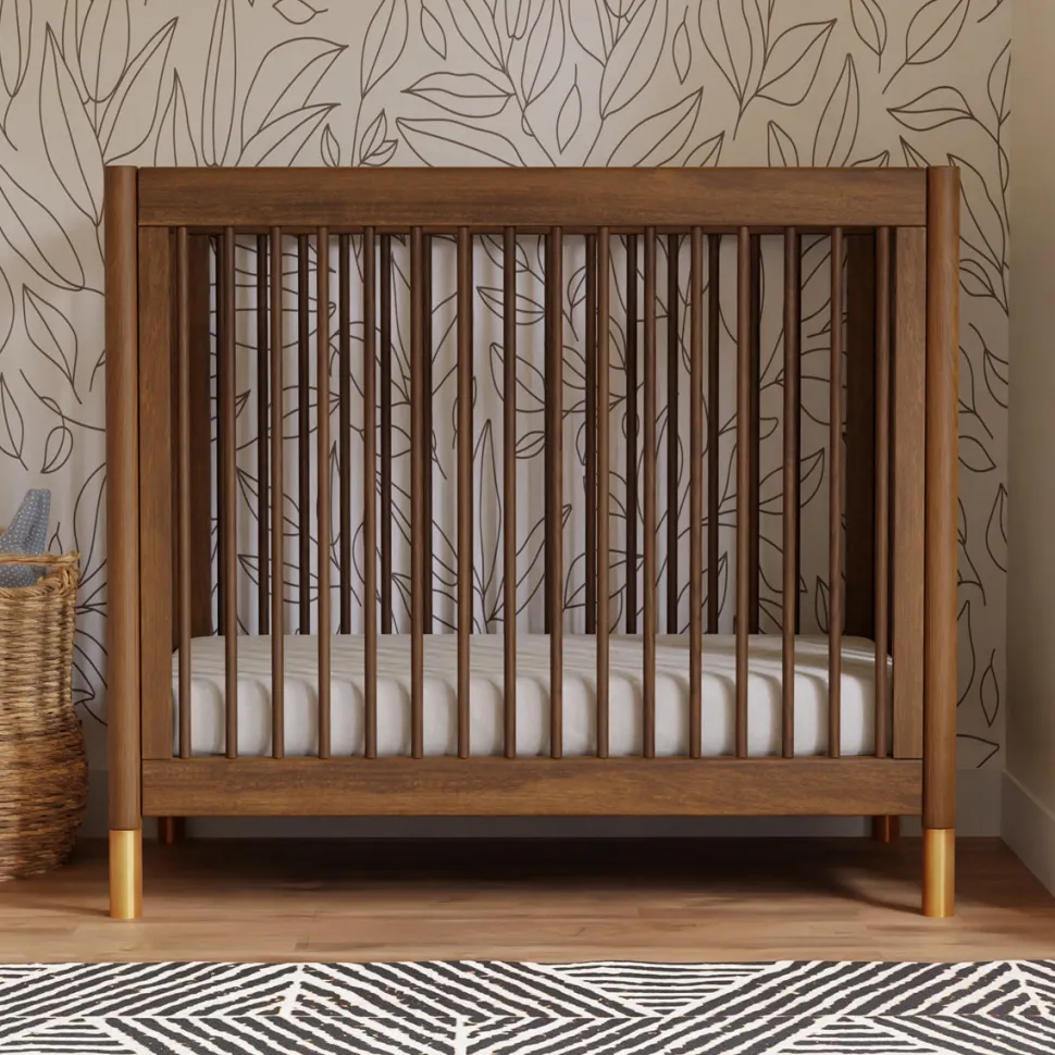 Babyletto Gelato 4-in-1 Convertible Mini Crib - Natural Walnut & Gold Feet