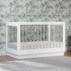 Babyletto Harlow Acrylic 3-in-1 Convertible Crib w/Toddler Bed Conversion Kit - White / Acrylic