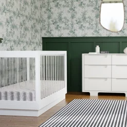 Babyletto Harlow Acrylic 3-in-1 Convertible Crib w/Toddler Bed Conversion Kit - White / Acrylic