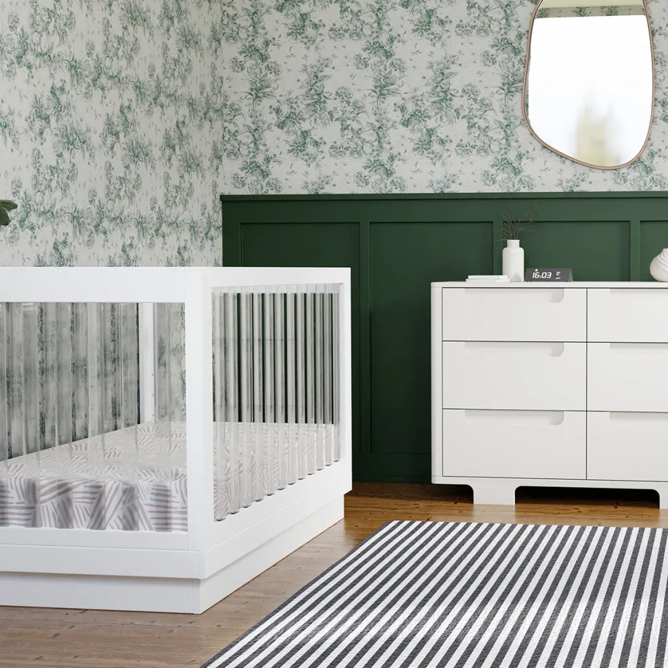 Babyletto Harlow Acrylic 3-in-1 Convertible Crib w/Toddler Bed Conversion Kit - White / Acrylic